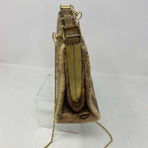 Vintage Structured Brass Frame Snakeskin Purse - Picture 5 of 13